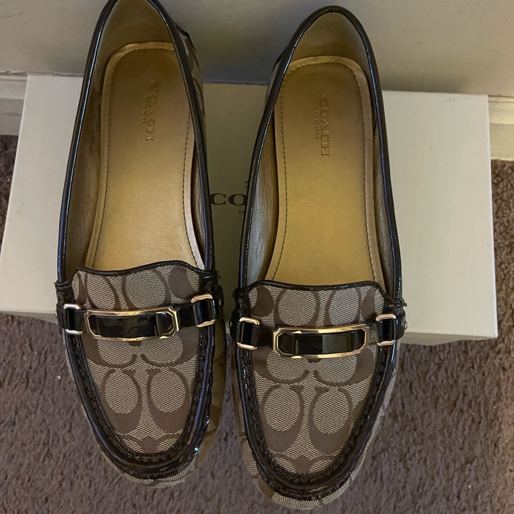 Coach Shoes Flynn Slip-on Loafers/ Driving Shoes Signature Logo Brown US-9.5M